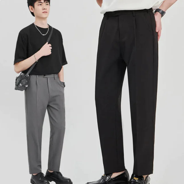 Men's Loose Fit Cotton Casual Straight-Leg Pants: Wrinkle-Resistant, Multiple Colors