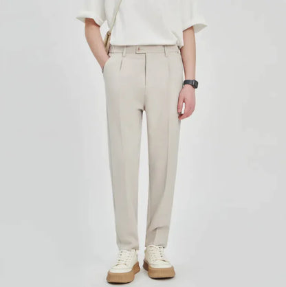 Men's Loose Fit Cotton Casual Straight-Leg Pants: Wrinkle-Resistant, Multiple Colors