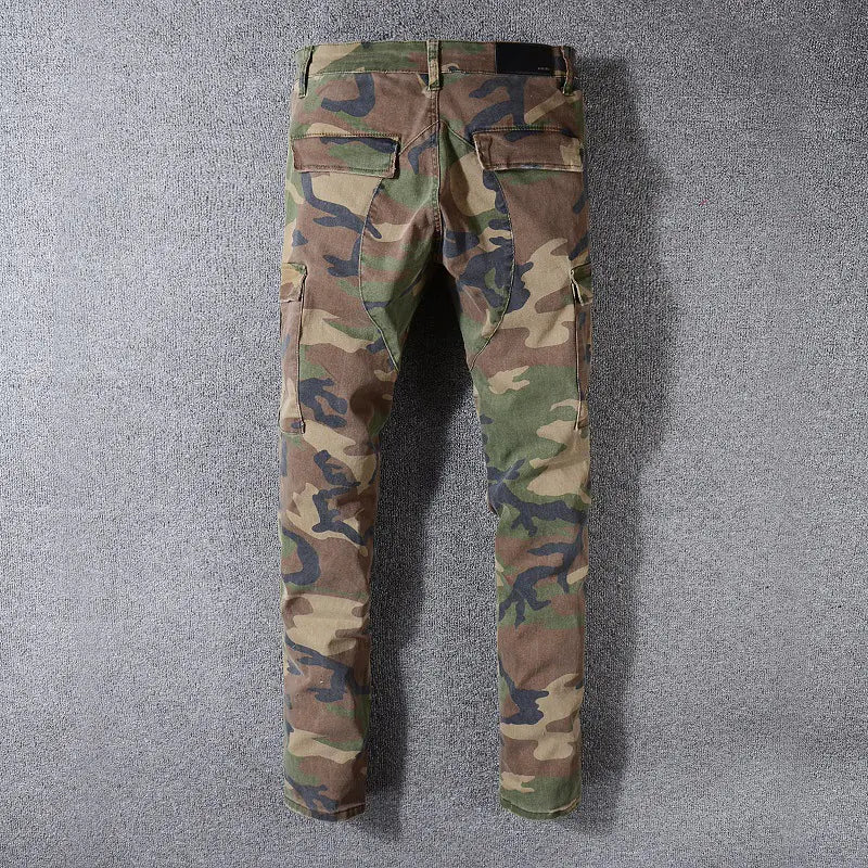 Men's Slim Fit Camouflage Ripped Denim Pants