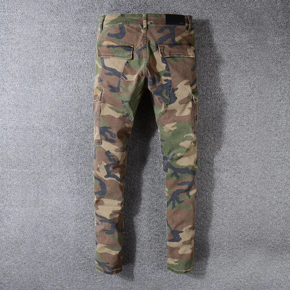 Men's Slim Fit Camouflage Ripped Denim Pants