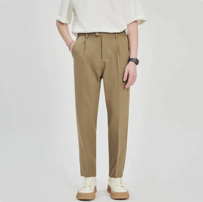 Men's Loose Fit Cotton Casual Straight-Leg Pants: Wrinkle-Resistant, Multiple Colors